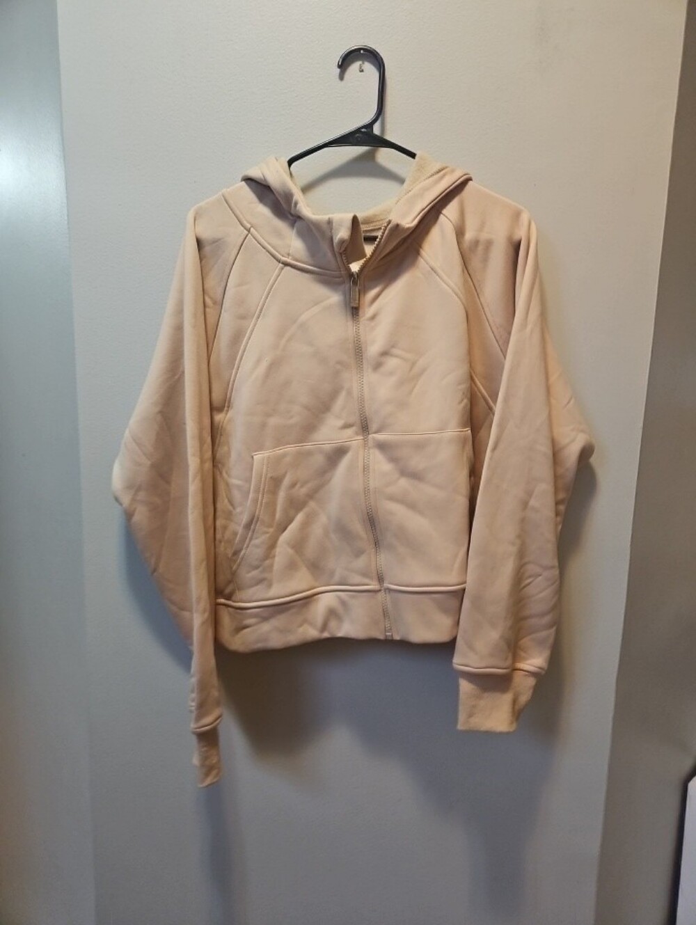 Laslulu Cream Full Zipper High Neck Hooded Hoodie Scuba Sweatshirt Size XL